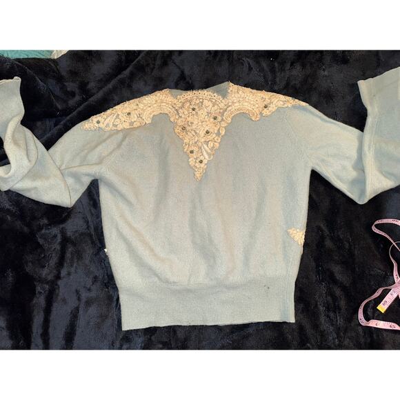 SPECTACULAR LINED VINTAGE LACE & JEWEL TRIM CARDIGAN SWEATER MUST SEE!! - Picture 12 of 13